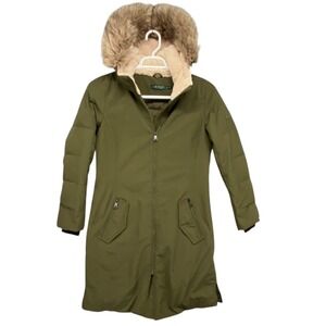 Lauren Ralph Lauren Womens Olive‎ Green Faux Fur Trim Hooded Down Puffer Small